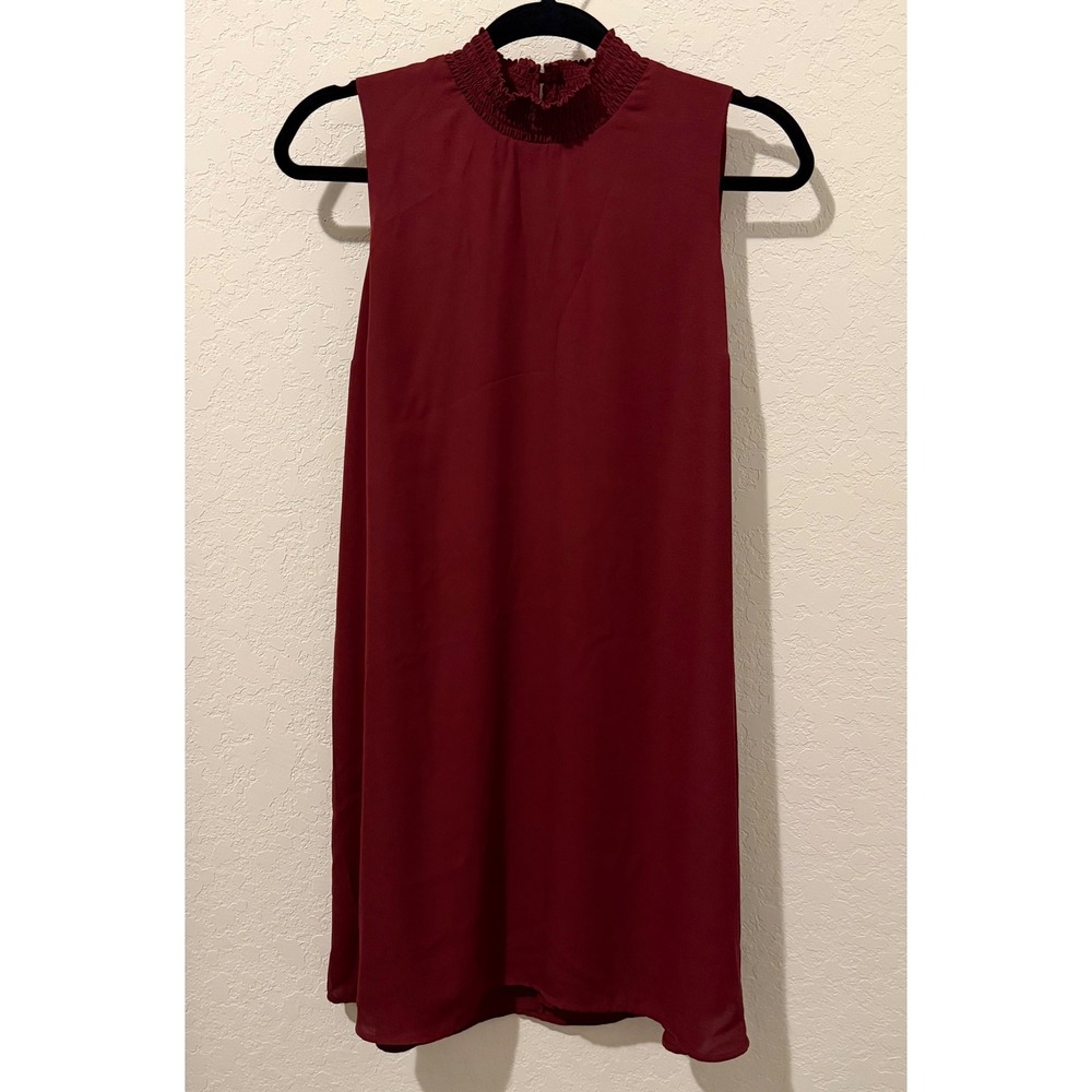 Pink Rose Womens Burgundy Smocked Mock Neck Sleeveless Shift Dress Large
